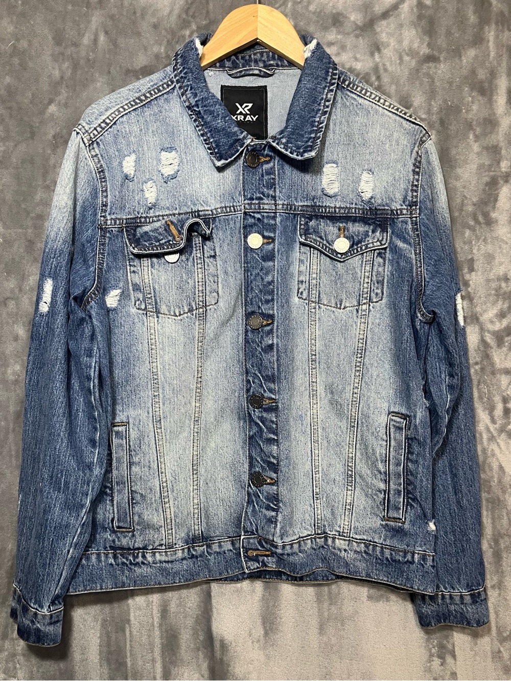 Men’s Faded Blue Distressed Denim Jacket